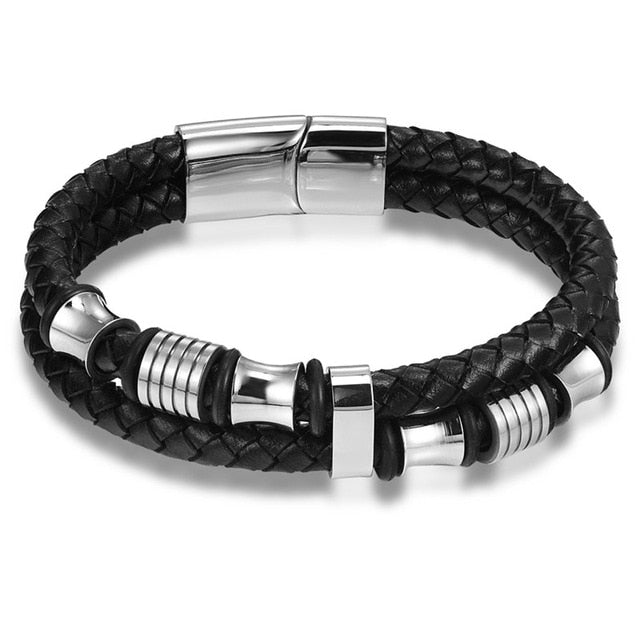 Amazon.com: Handsome Men's Bracelet – Mesmerizing Silver Finish Foxtail  Chain with Black Genuine Leather Detail – Rust & Discoloration Resistant  Stainless Steel Chain – Jewelry Gift or Accessory for Men: Clothing, Shoes