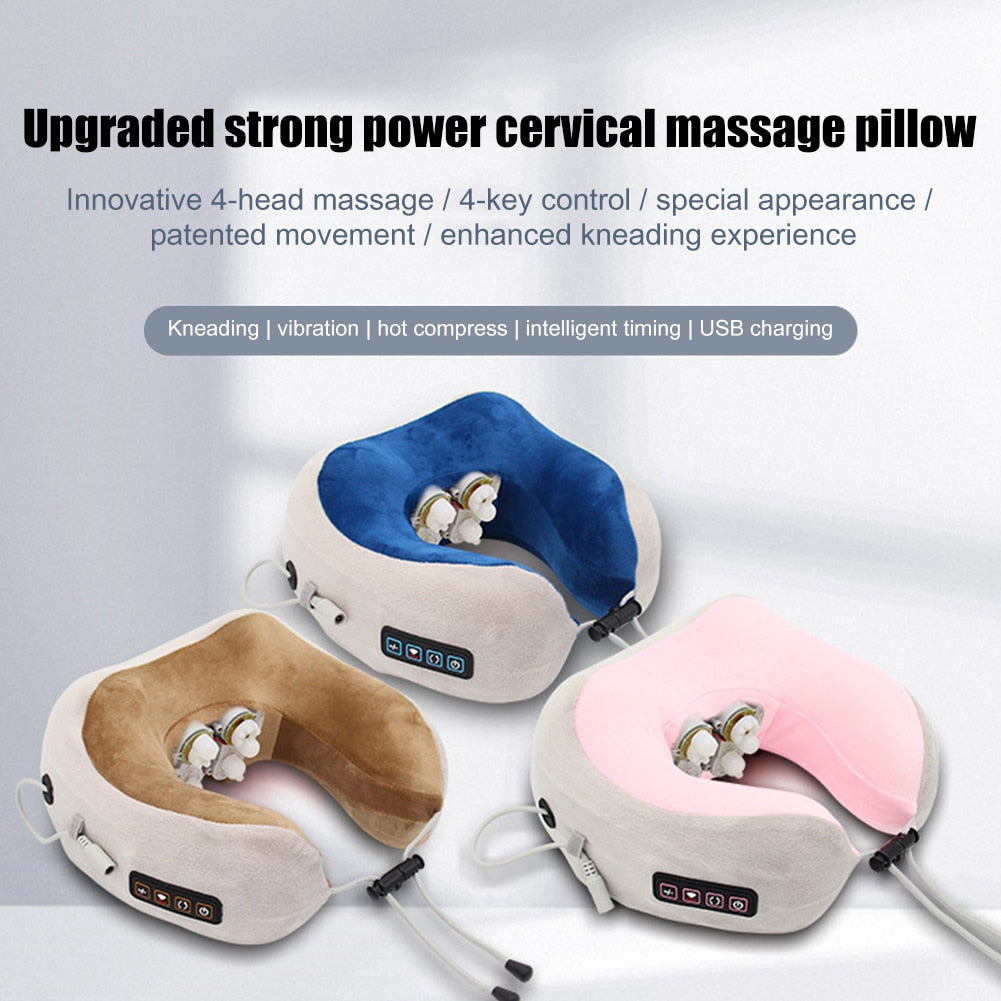 Electric U shaped Pillow Multifunctional Portable Shoulder Cervical Massager Travel Home Car Relaxing Neck Massage