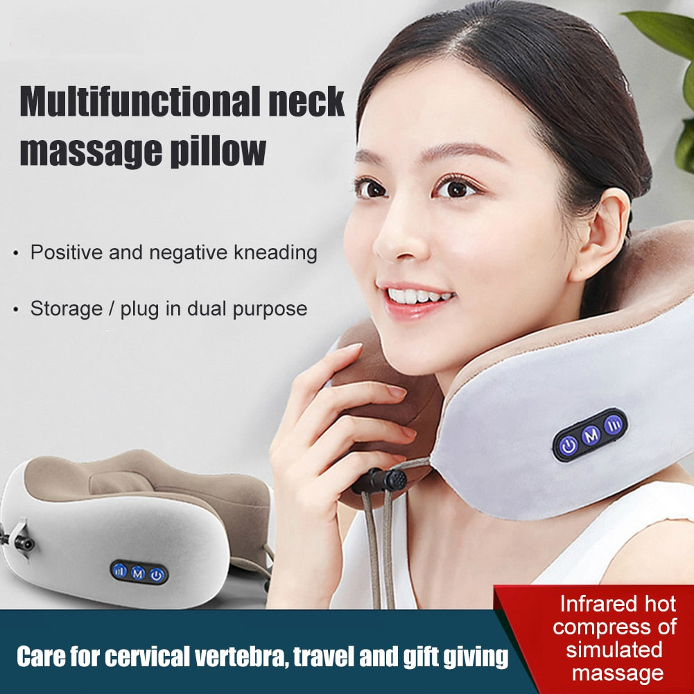 Electric U shaped Pillow Multifunctional Portable Shoulder Cervical Massager Travel Home Car Relaxing Neck Massage infrared hot